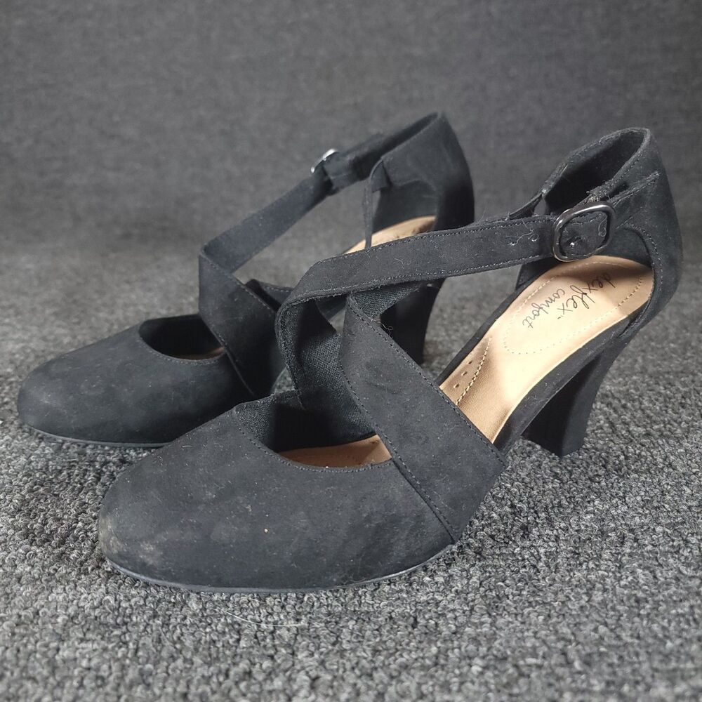 Dexflex Comfort Macie Black Faux Suede Cross Strap Pump Heel Womens Shoes Size 7